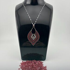 Native Style beaded & Crystal Pendant on SS Chain Necklace